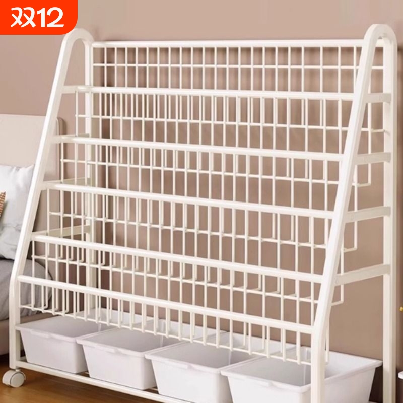 儿童书架落地置物架家用绘本架移动带轮宝宝玩具收纳架阅读区书柜