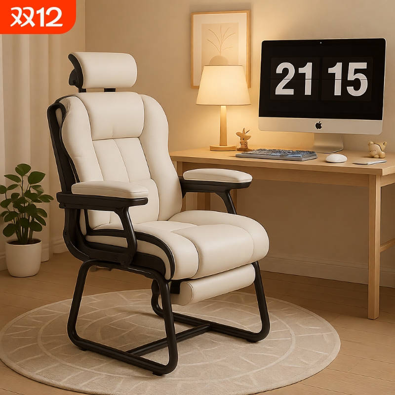 家用电脑椅电竞椅舒适久坐书桌办公椅可躺沙发椅休闲弓形椅固定脚