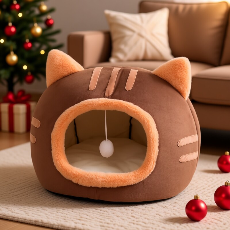 保暖猫窝冬季半封闭式安全屋猫咪钻洞毛毡狗窝幼犬加厚宠物窝保暖