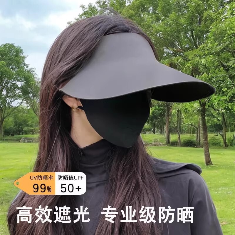 无痕一体防晒帽子夏季新款紫外线面罩遮阳女太阳帽折叠大帽檐全脸