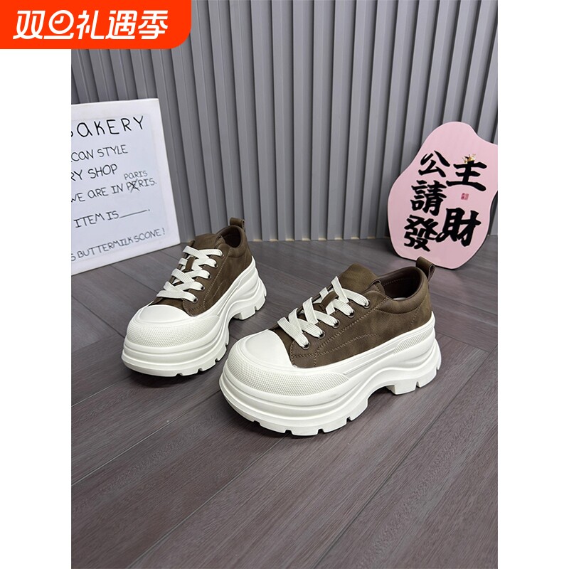 小个子增高厚底休闲运动鞋女2025秋冬新款英伦风轻便百搭松糕鞋子