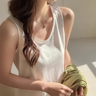 背心女夏外穿2025新款 棉麻无袖 内搭宽松高级感打底白色冰丝小吊带