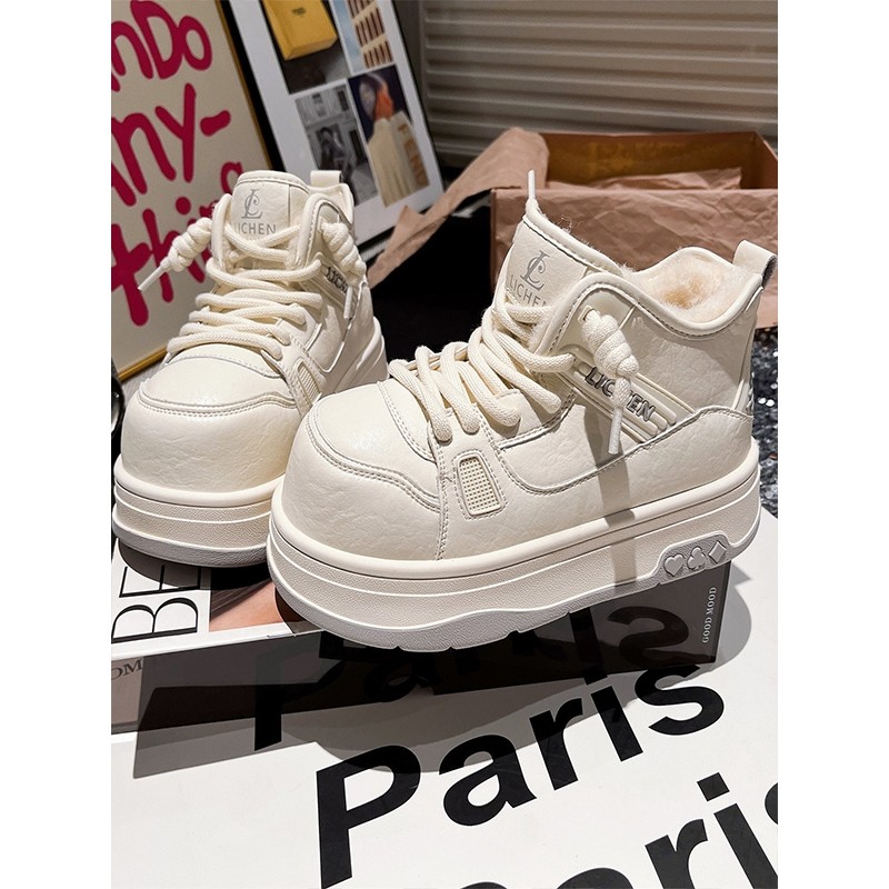 欧洲站大头卡皮巴拉面包鞋真皮羊毛厚底松糕雪地棉靴女冬季防水