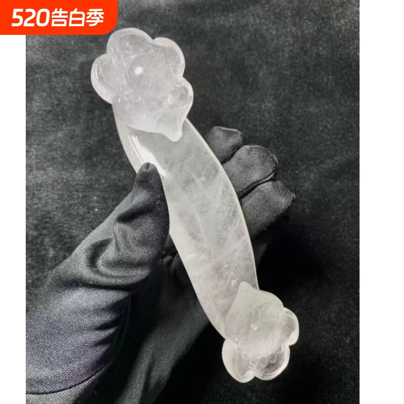 天然白水晶如意摆件把玩盘玩件寓意吉祥居家装饰摆件车载办公装饰