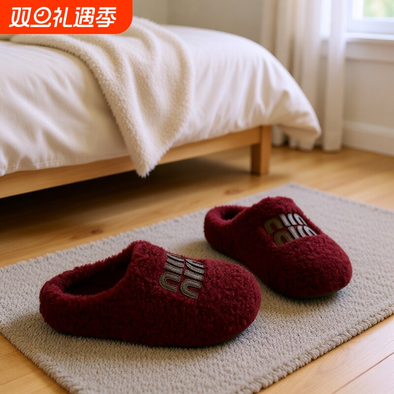 毛毛拖鞋女外穿2025新款秋冬加绒包头棉拖鞋厚底棉鞋半拖雪地靴女