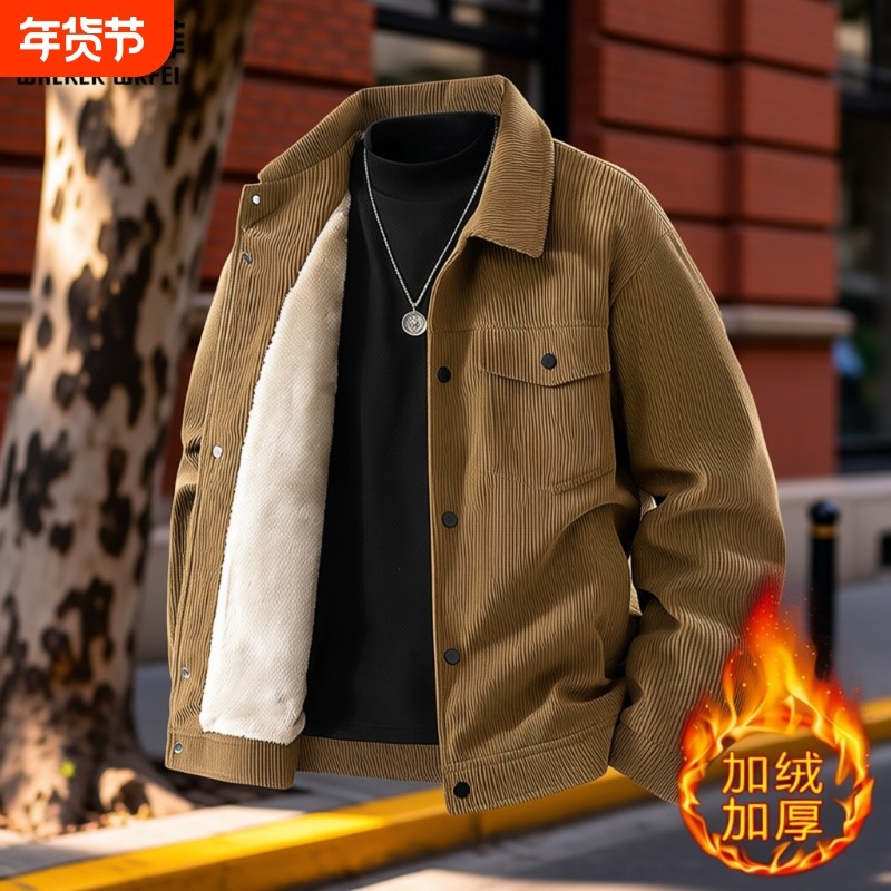 沃克华菲冬季灯芯绒夹克男士加绒加厚休闲上衣2025新款羊羔绒外套,运动服/休闲服装,运动茄克/外套,淘宝优惠券,粉丝福利购,淘宝优惠卷