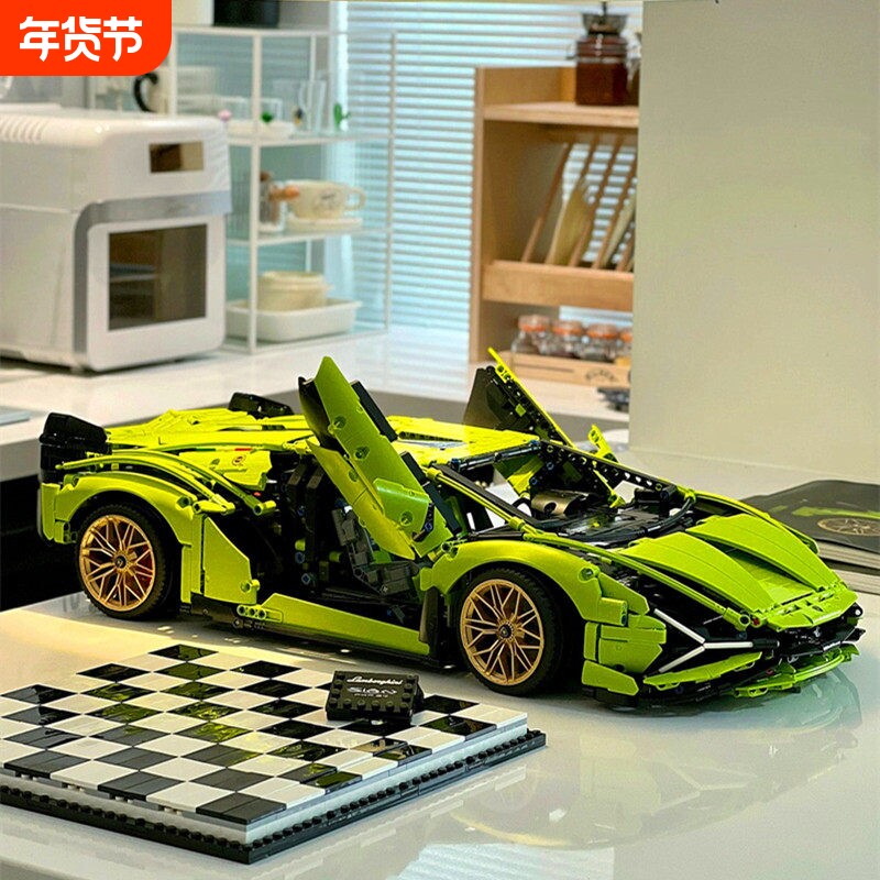 兼容乐高兰博积木基尼跑车模型汽车机械组赛车男孩拼装玩具布加迪