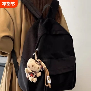 电脑双肩包女高级感小众2025背包书包女潮尼龙平板帆布黑色大学生