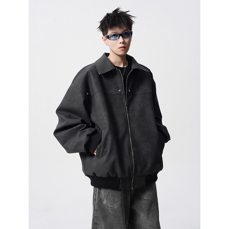 情侣装美式复古棕色皮衣夹克2025秋冬新款夹克高级感潮牌宽松外套