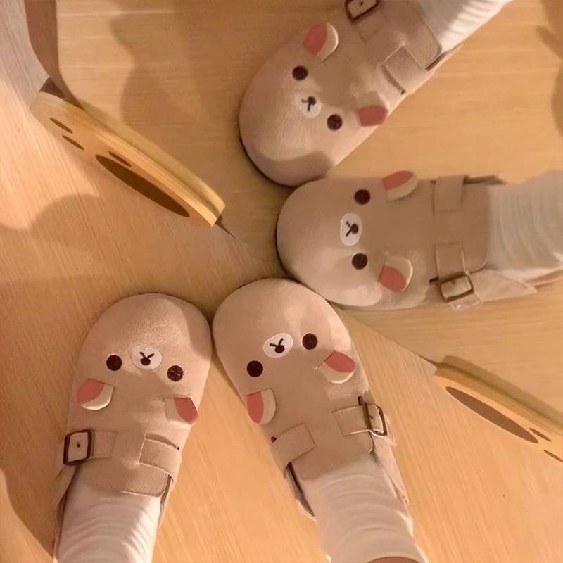 可爱轻松熊勃肯拖鞋女2025春季新款厚底懒人包头半拖鞋复古单鞋女