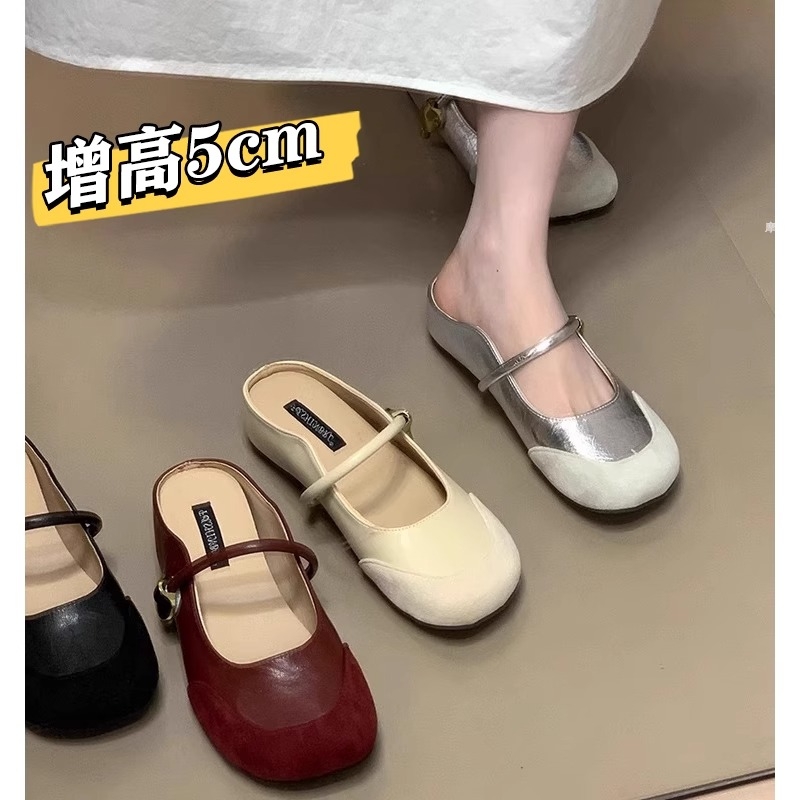 内增高厚底银色勃肯包头半拖鞋女夏外穿2025新款一脚蹬单鞋凉拖鞋