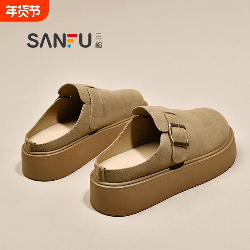 松糕厚底勃肯鞋包头半拖鞋女外穿2026新款春夏一脚蹬凉拖鞋博肯鞋