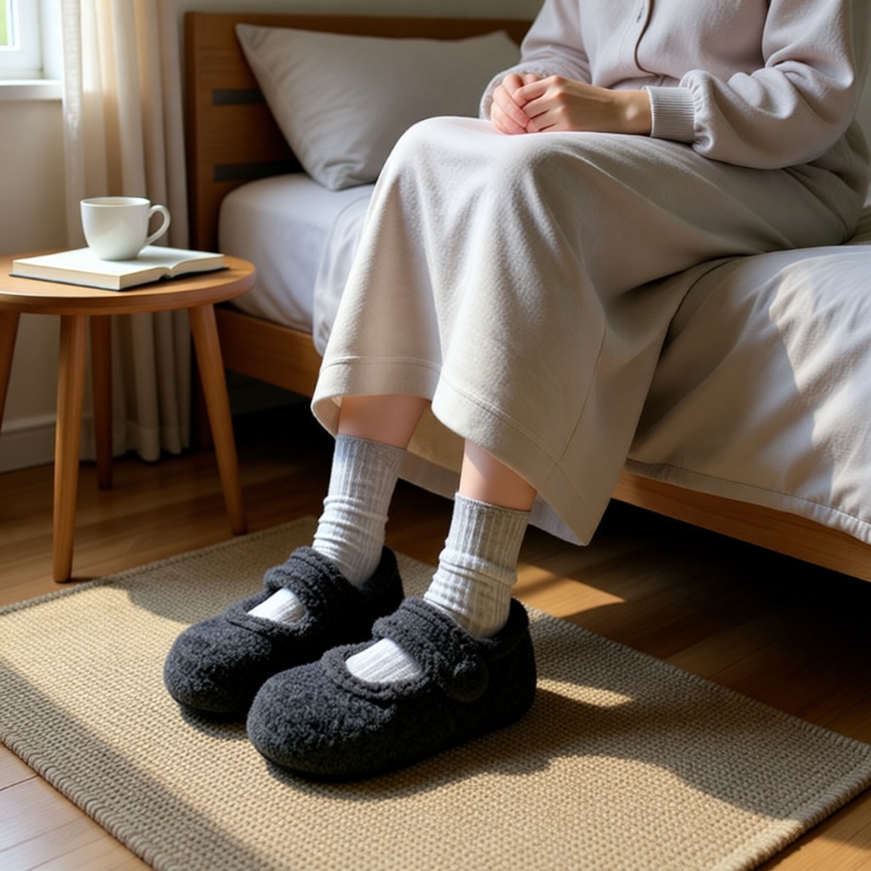 加绒玛丽珍鞋女冬毛毛鞋2025年新款内增高毛呢料配大衣勃肯棉鞋子