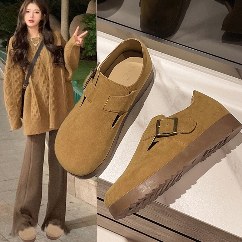 厚底全包勃肯鞋女2025新款春秋冬一脚蹬单鞋美拉德丑萌博肯豆豆鞋