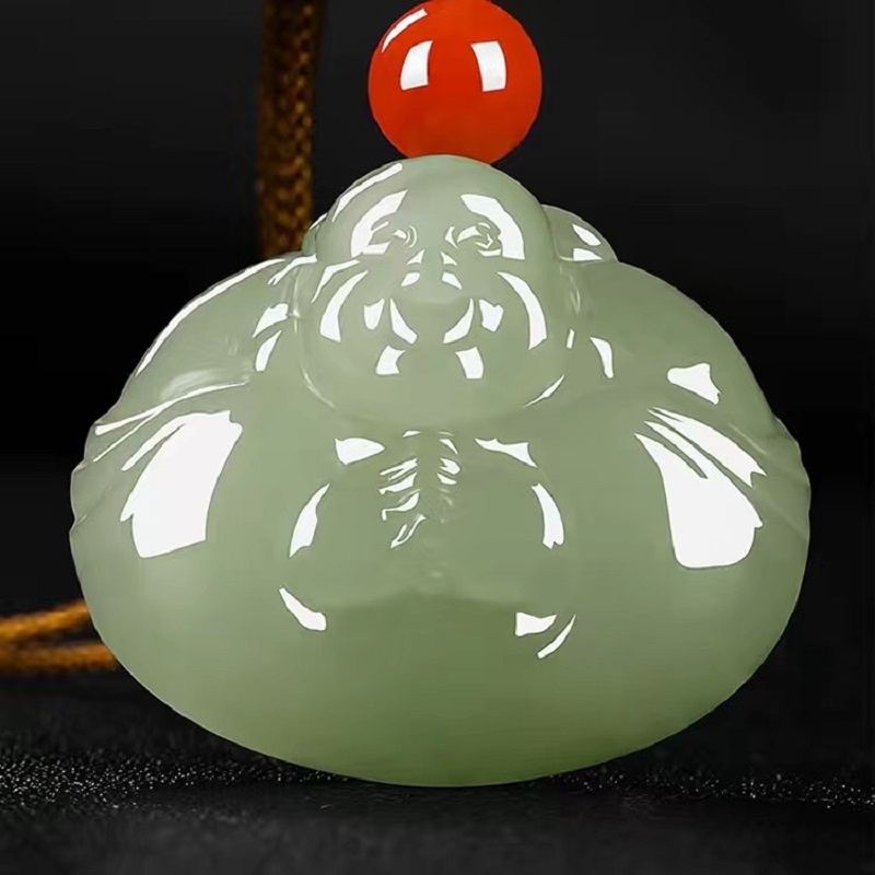 新疆和田市方解石玉佛吊坠弥勒佛大肚佛女款抱抱佛笑佛玉石挂件