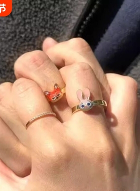 2025迪士尼疯狂动物城立体头像戒指兔子朱迪狐狸尼克情侣对戒卡通