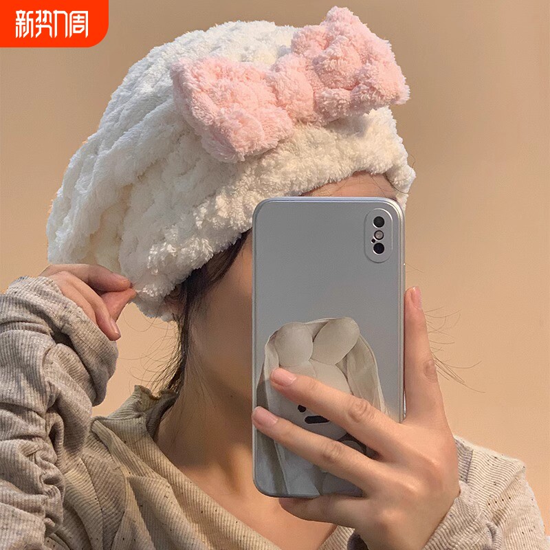 干发帽女吸水速干蝴蝶结新款不掉毛家用可爱干发巾擦头浴帽包头巾