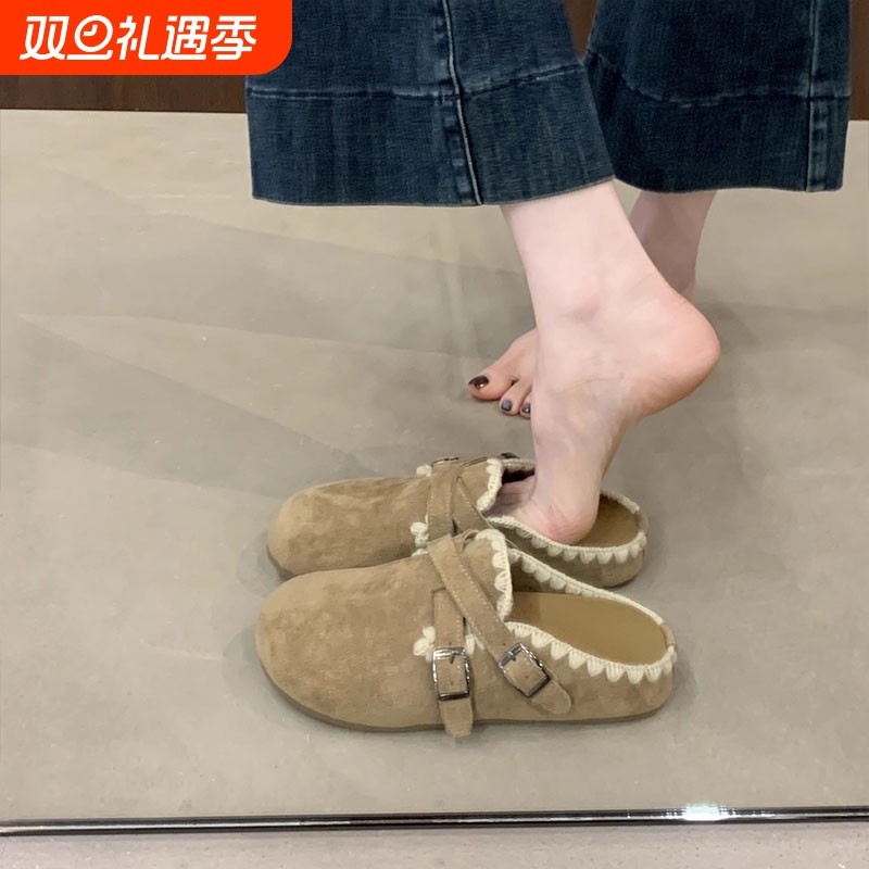 超火软底勃肯鞋女2025秋季新款一脚蹬包头半拖鞋外穿孕妇拖鞋单鞋