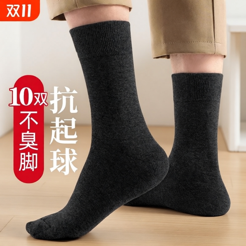 甄选新疆优质棉黑色防臭运动中筒