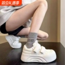 圆头厚底大头鞋女2024秋季魔术贴休闲鞋丑萌运动鞋增高百搭小白鞋