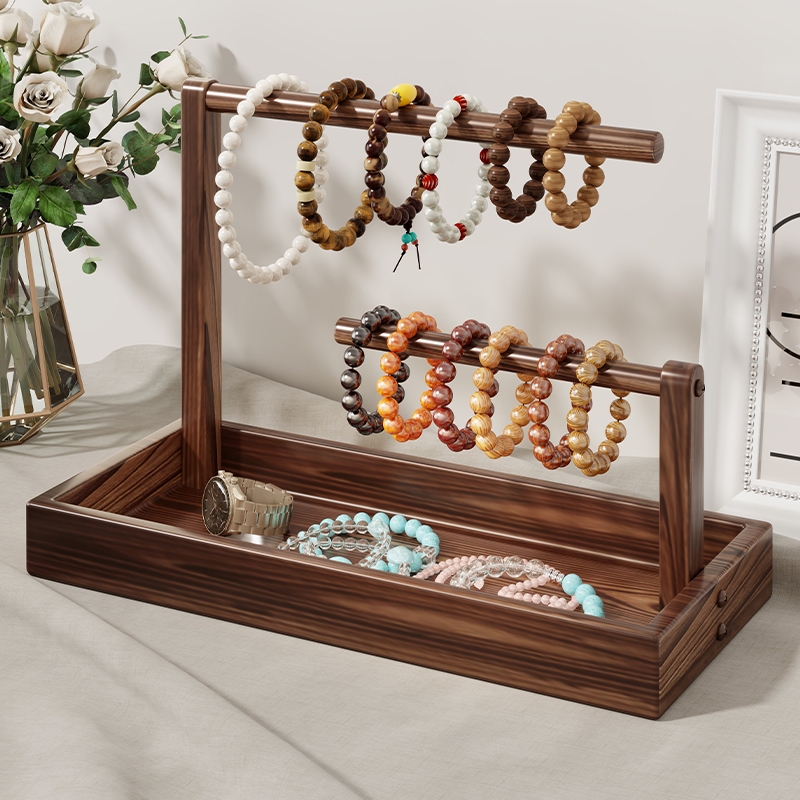 实木手串展示架桌面项链钥匙收纳盒精致水晶手镯文玩佛珠收纳架子