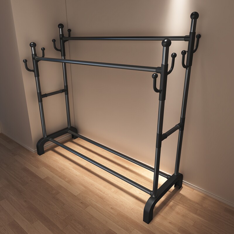 简易衣架家用落地多功能挂衣架卧室可移动衣帽架阳台折叠凉晒衣杆