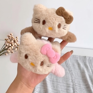 抓夹鲨鱼夹发夹韩版新款甜美少女双面kt蝴蝶结毛绒卡通可爱高颜值