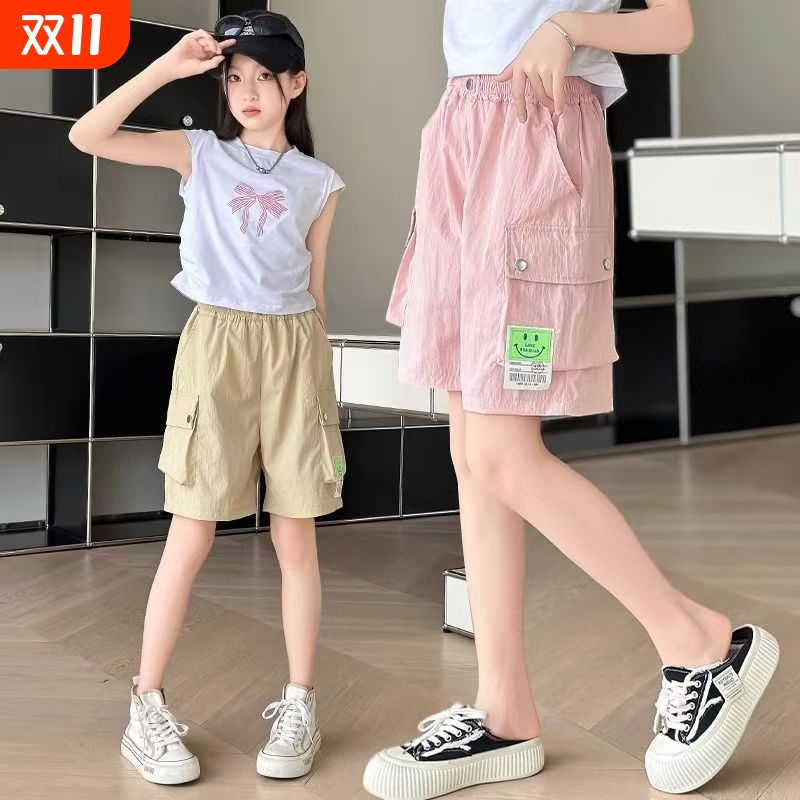 女童短裤儿童裤子2025夏装洋气热裤中大童休闲山本工装裤透气冰丝