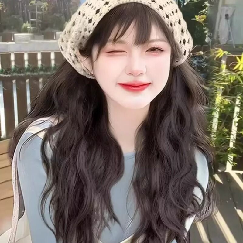三角头巾假发全头套女帽子头发一体夏天发箍女长发发丝冷棕色发型