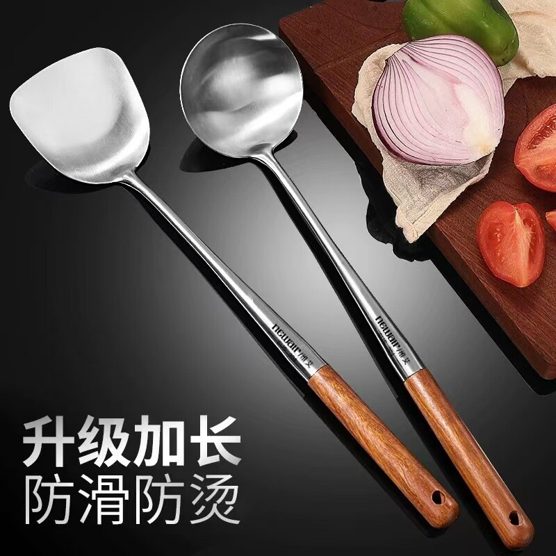 304不锈钢炒勺勺子炒菜锅铲家用炒铲长柄汤勺分菜勺厨师专用铲子