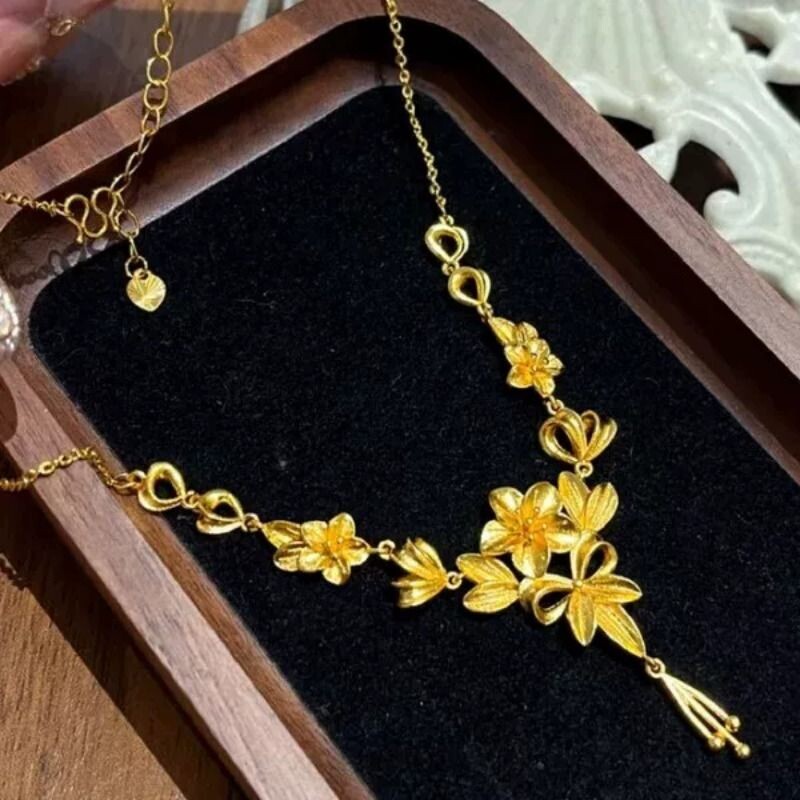 繁花似锦花朵项链婚嫁花朵三金五金订婚结婚婚嫁吊坠久高保色沙金