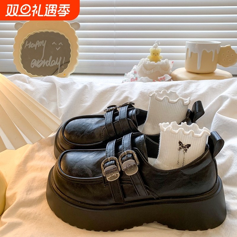 英伦风黑色乐福小皮鞋女2025秋季新款厚底百搭玛丽珍单鞋中跟圆头