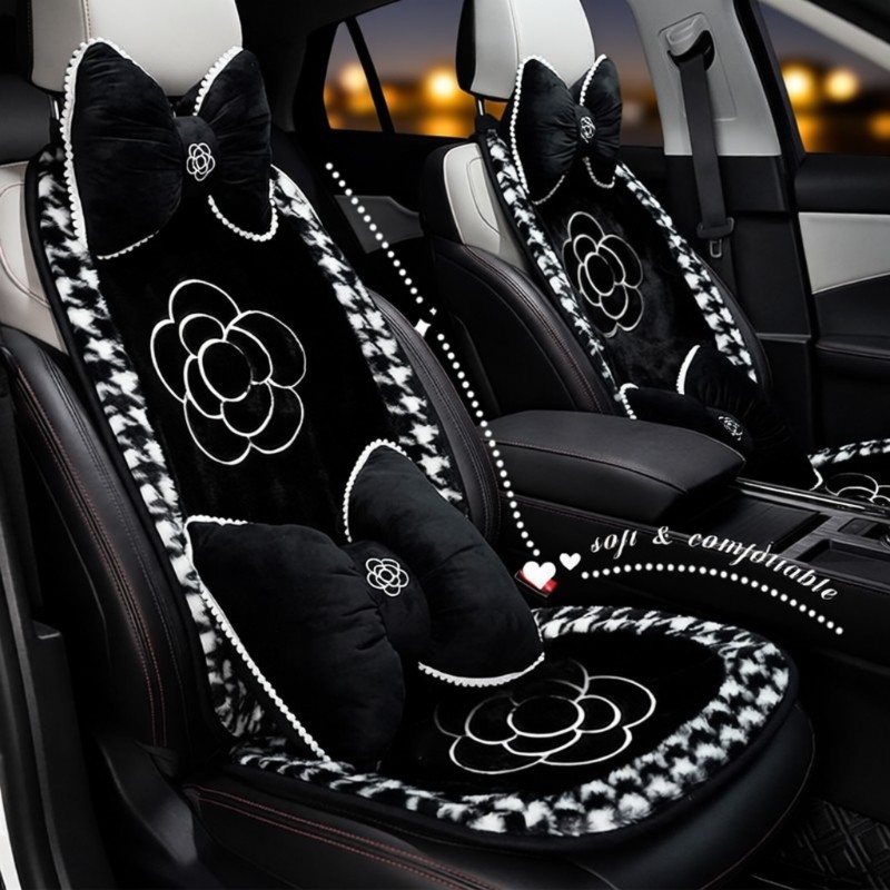 汽车坐垫冬季毛绒山茶花女神加热单片后排座垫车载四季通用车垫