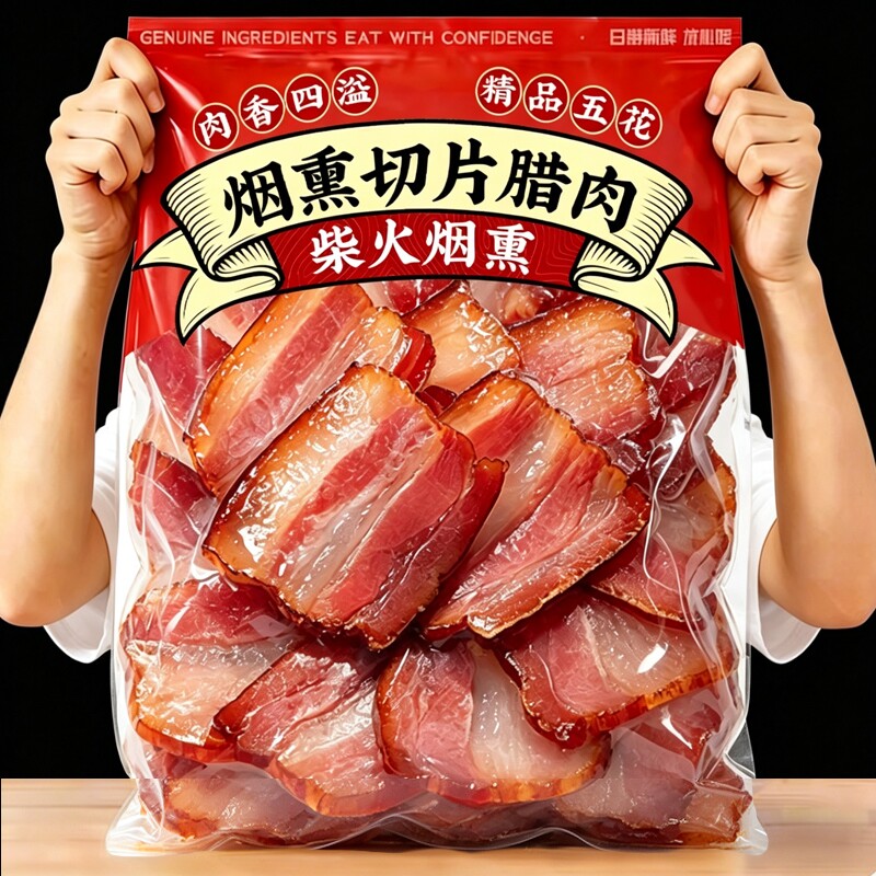 腊肉正宗湖南特产农家自制烟熏切片腊肉土猪精品五花瘦肉咸肉柴火