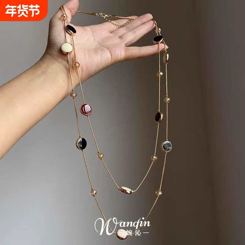 「璇玑阁」复古双层叠戴圆牌项链长款轻奢高级感冷淡风气质锁骨链