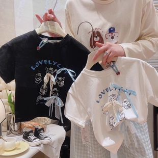 12新款 女宝宝夏韩版 t恤儿童上衣童装 短袖 女童甜美可爱蝴蝶结半袖