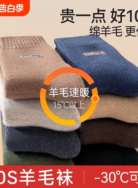 羊毛袜子棉袜男款纯棉秋冬款中筒袜加绒加厚毛圈袜保暖男长袜黑色