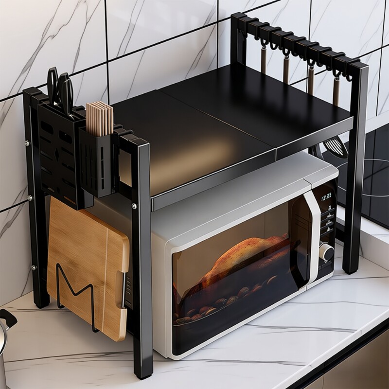 厨房微波炉置物架家用台面桌面电饭锅烤箱收纳橱柜支架双层可伸缩