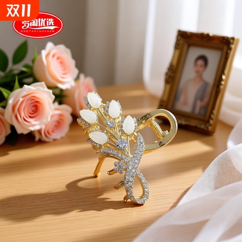 韩版高级感水钻琉璃麦穗抓夹后脑勺中号夹子头饰半扎发气质发卡女