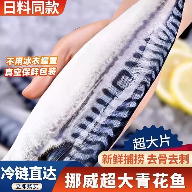 青花鱼挪威进口无冰衣无食盐鲭鱼