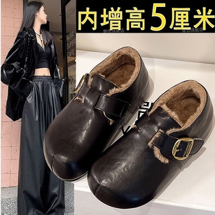 皮面毛毛棉鞋 雪地靴小皮鞋 女鞋 冬季 2025新款 厚底内增高加绒勃肯鞋