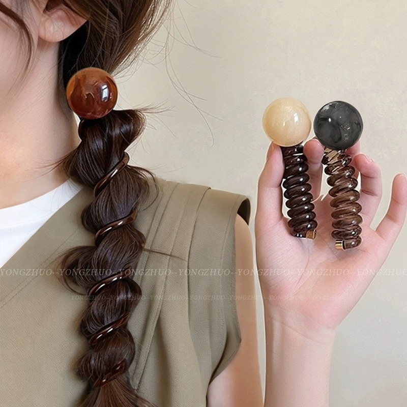 复古简约泡泡辫头绳女2025新款高端电话线发圈扎马尾编发神器头饰