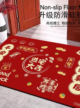 防滑入户门地垫家用脚垫玄关地毯红色喜庆乔迁可裁剪免打理垫子