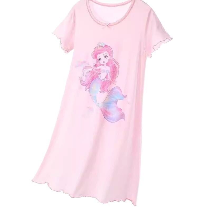 儿童夏季睡裙女童卡通小童美人鱼连衣裙中大童冰丝睡衣家居服女孩