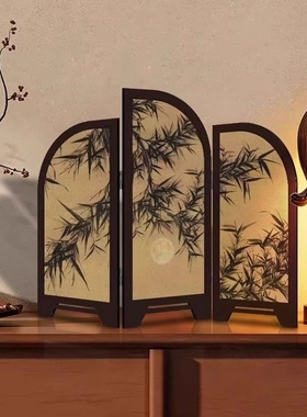 中古风桌面摆件客厅创意小屏风装饰画山水玄关柜电视柜画美学艺术