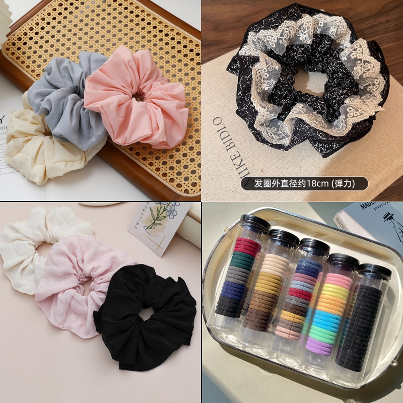 芭蕾风奶蓝格子重工烫钻蕾丝花边韩版大肠发圈可爱奶油甜妹发绳女