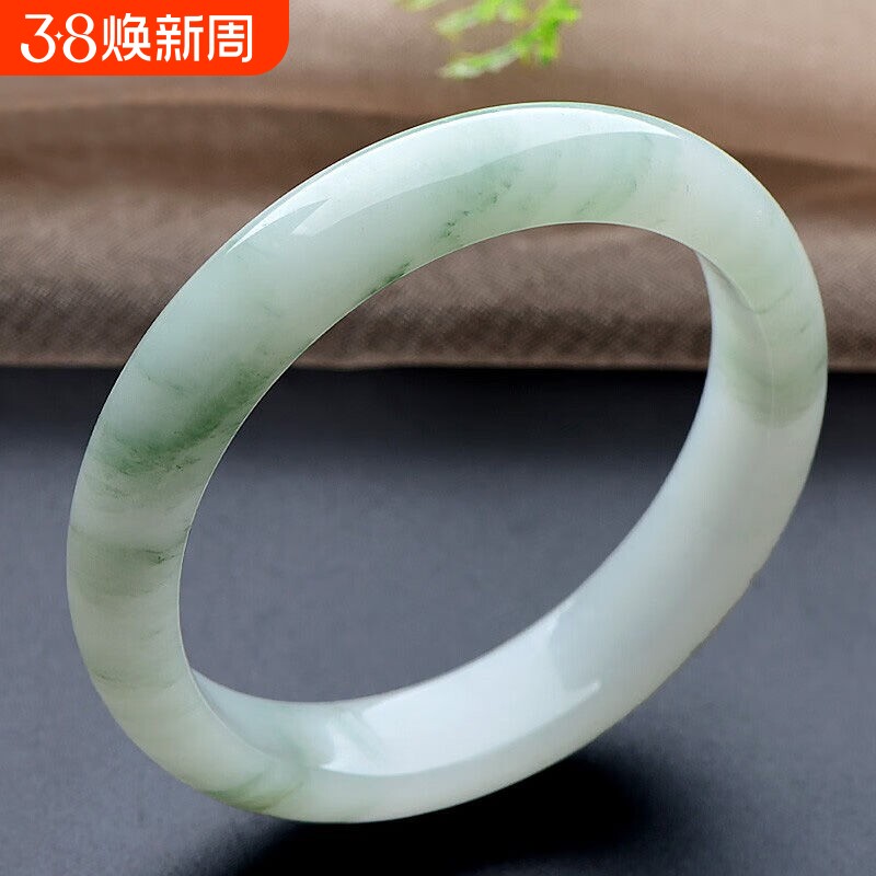 正品新疆天山翠手镯翠色玉镯正圈真玉石飘翠镯子送女友妈妈可复检