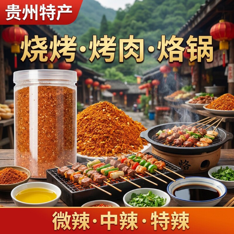 贵州特产五香辣椒面烧烤烙锅蘸料干碟辣椒粉500g麻辣烤肉调料袋装