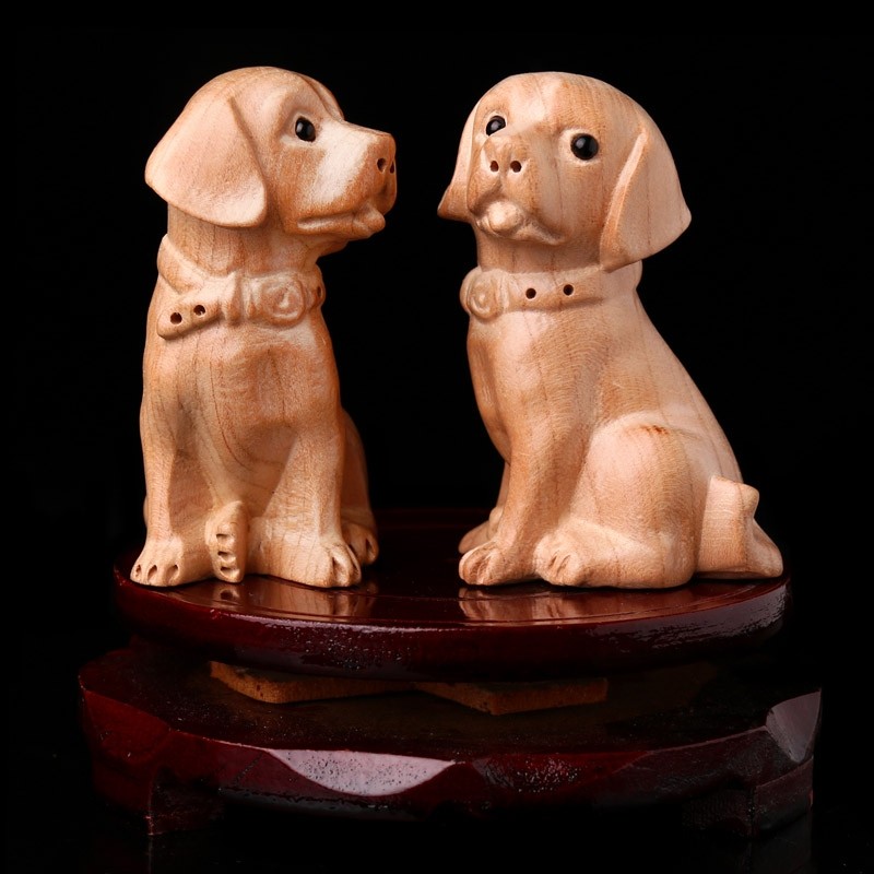 桃木小狗摆件设实木雕刻十二生肖客厅立体家居工艺品三六合吉祥物