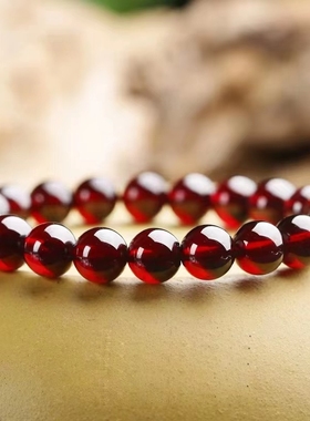 爆款仿石榴石手链女正品潮单圈水晶多圈手串收藏级三圈酒红珠子